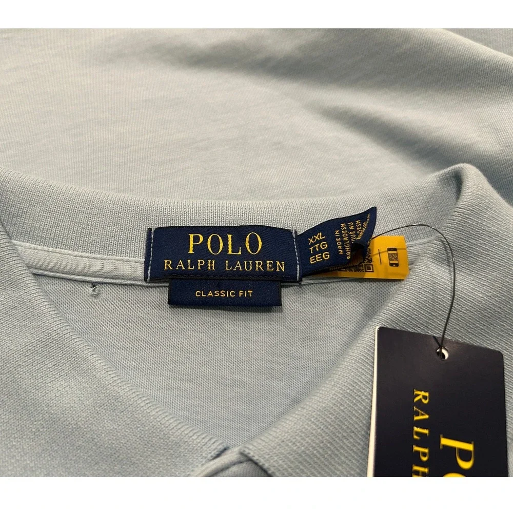 Polo Ralph Lauren Mens XXL Light Blue Classic Fit Pocket Polo Shirt Embroidered